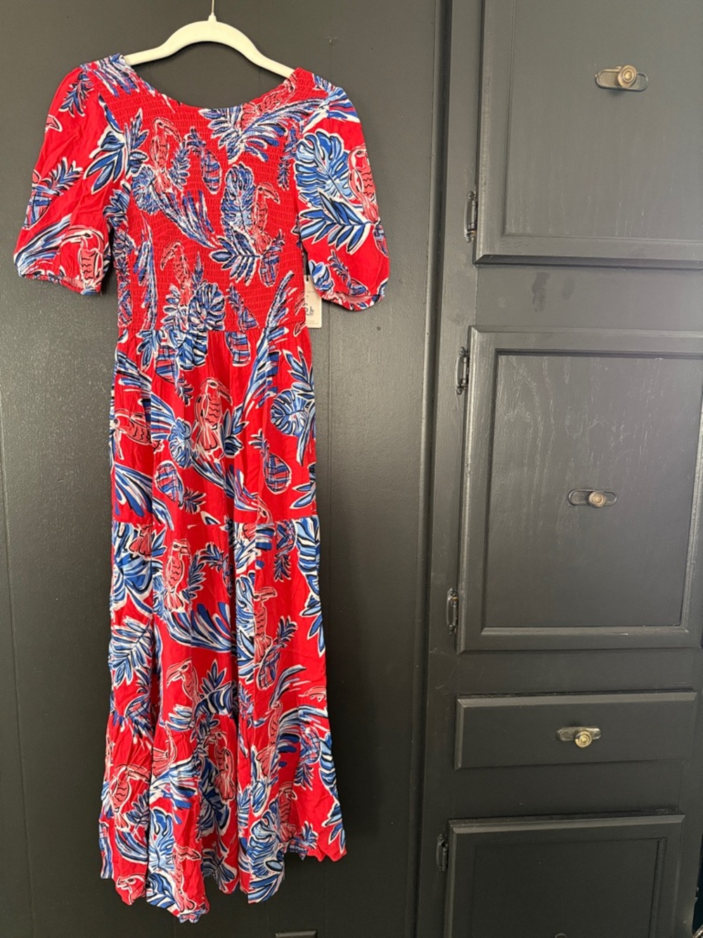 Sincerely Jules Red Maxi Dress with Blue and White Tropical Print size xs, - Picture 2 of 11